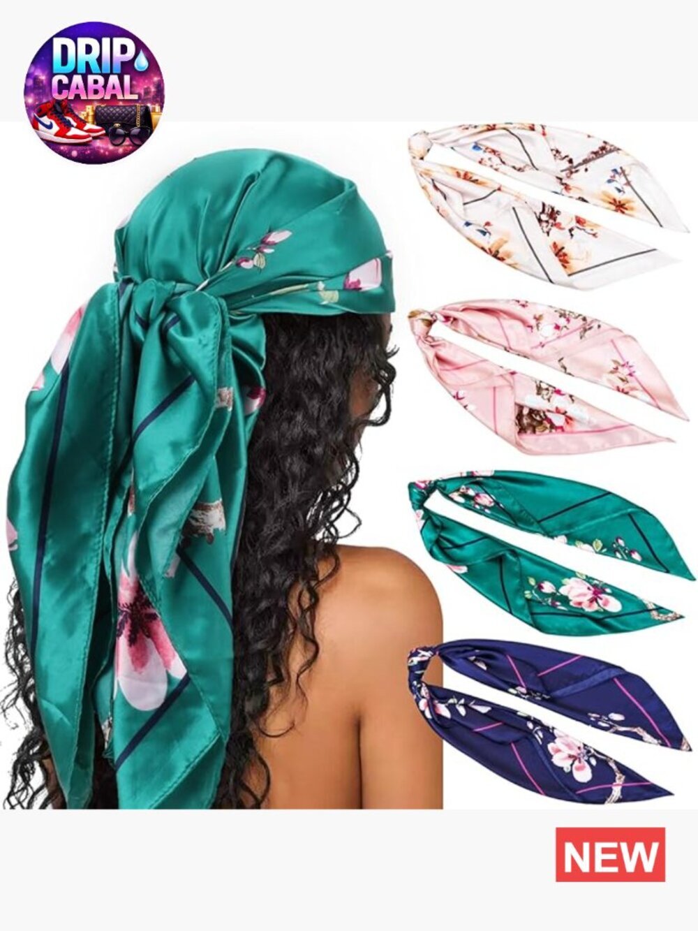 35" Square Satin Head Scarf - 4 Pack Silk Feel Bandanas for Women Hair Wrap